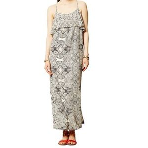 Anthropologie Vanessa Virginia Talitha Black Cream Geometric Print Maxi Dress